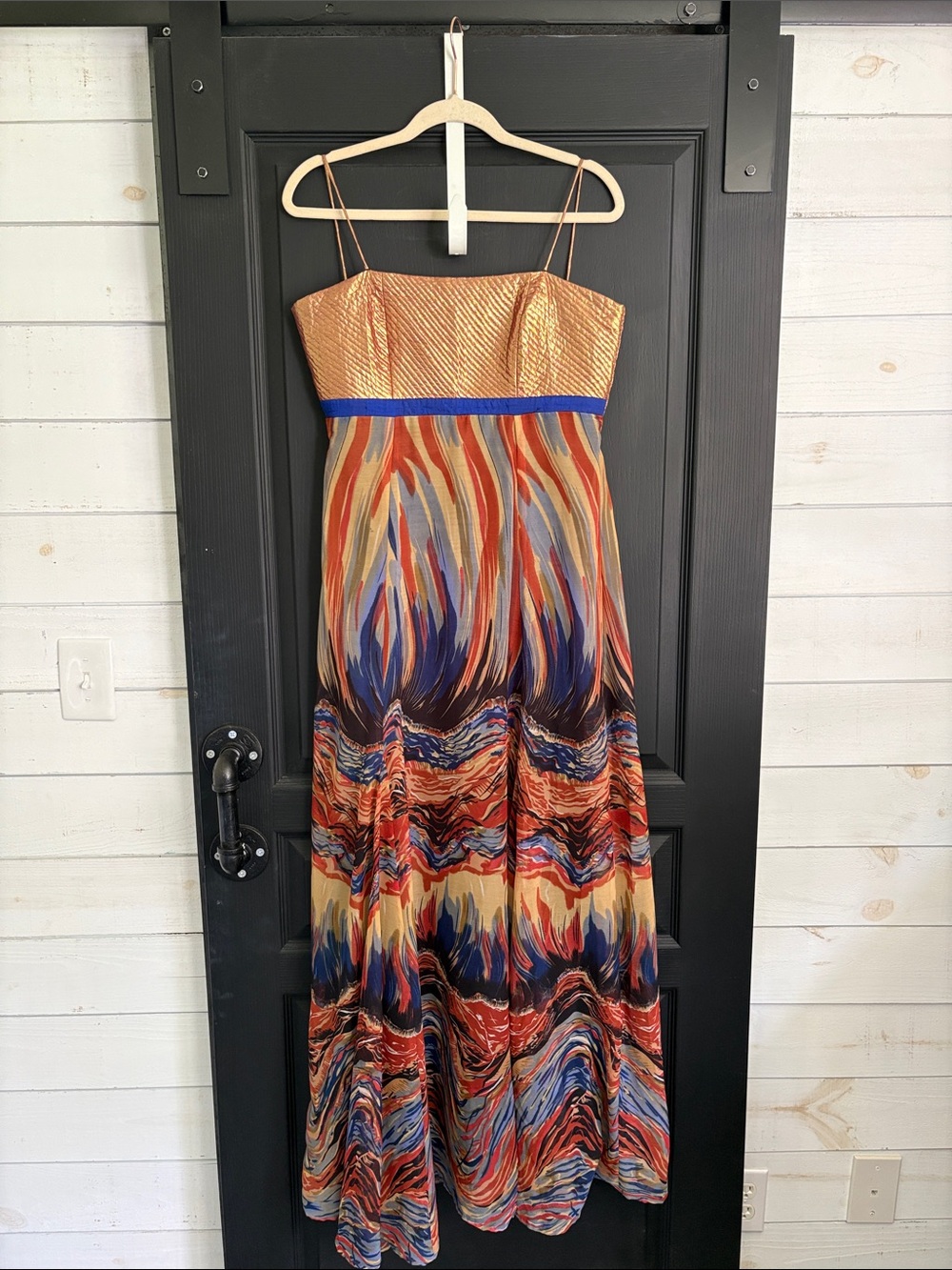 Spaghetti-Strap Multicolor Maxi Dress in Copper and Blue